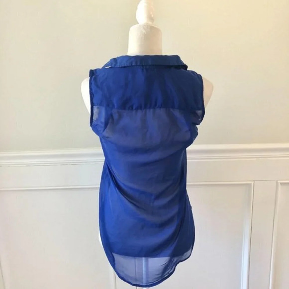 H&M Cobalt Blue Sheer Button Down Blouse 2 - Picture 3 of 4